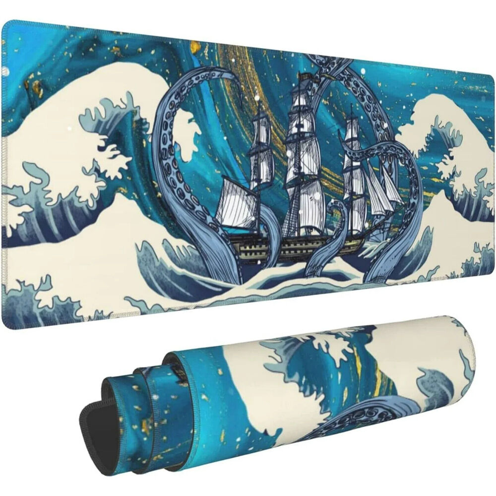 Japanese Ocean Wave extended gaming desk mouse pad